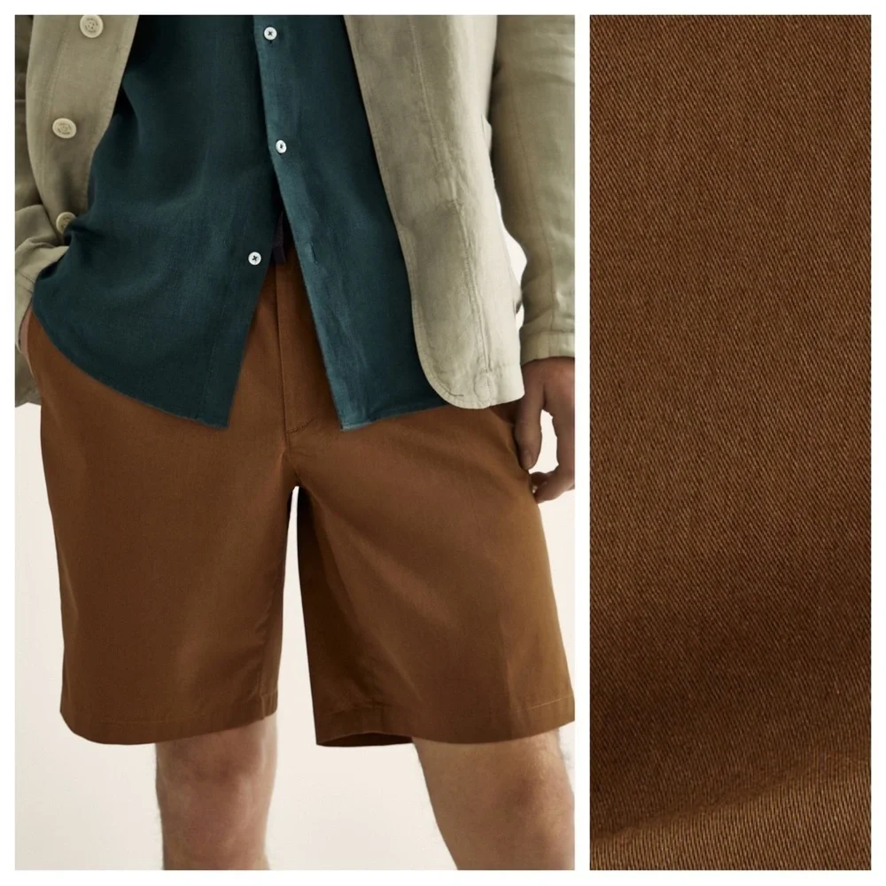 NWT. Massimo Dutti Brown Technical Cotton Poplin Bermuda Shorts. Size M.